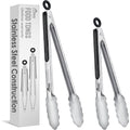 Hotec Stainless Steel Kitchen Tongs, Set Of 2-9" And 12", Locking Metal Food Tongs For Cooking, Serving, Bbq, Grill Non-Slip Grip