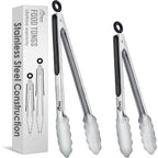Hotec Stainless Steel Kitchen Tongs, Set Of 2-9" And 12", Locking Metal Food Tongs For Cooking, Serving, Bbq, Grill Non-Slip Grip