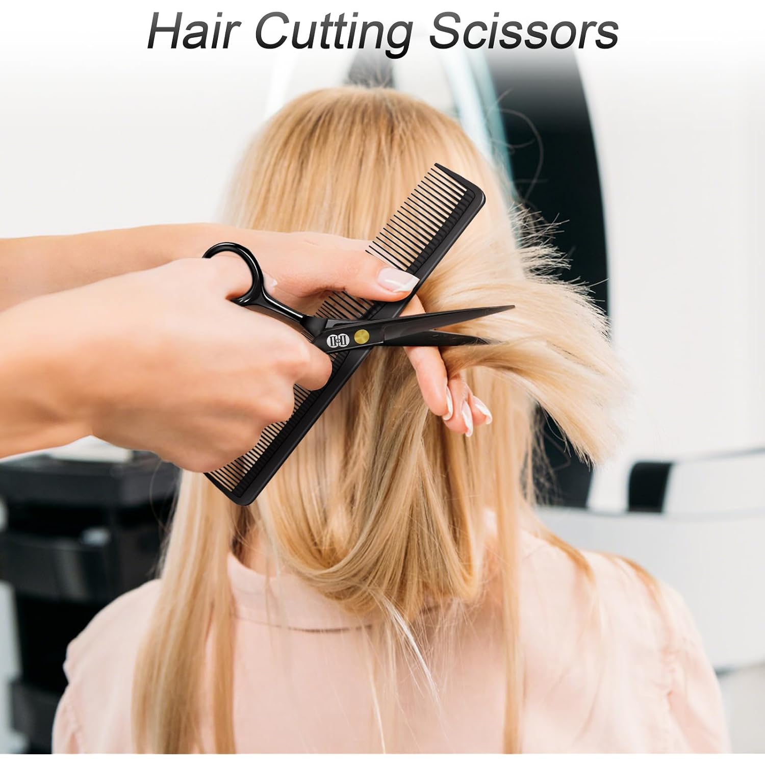 Hair Cutting Scissors Shears Kit, Professional Barber Haircut Scissors Set (6.7 Inch Hair Beard Hairdressing Trimming Haircutting Thinning Shears) For Men Women Hairdresser Home Salon (Black)