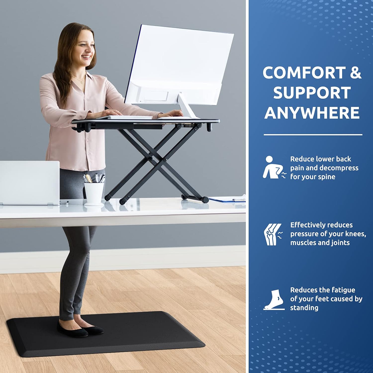 Kitchenclouds Kitchen Mat Cushioned Anti Fatigue Rug 17.3"X28" Water Resistant, Non Slip, Standing And Comfort Desk/Floor Mats For House Sink Office (Black)