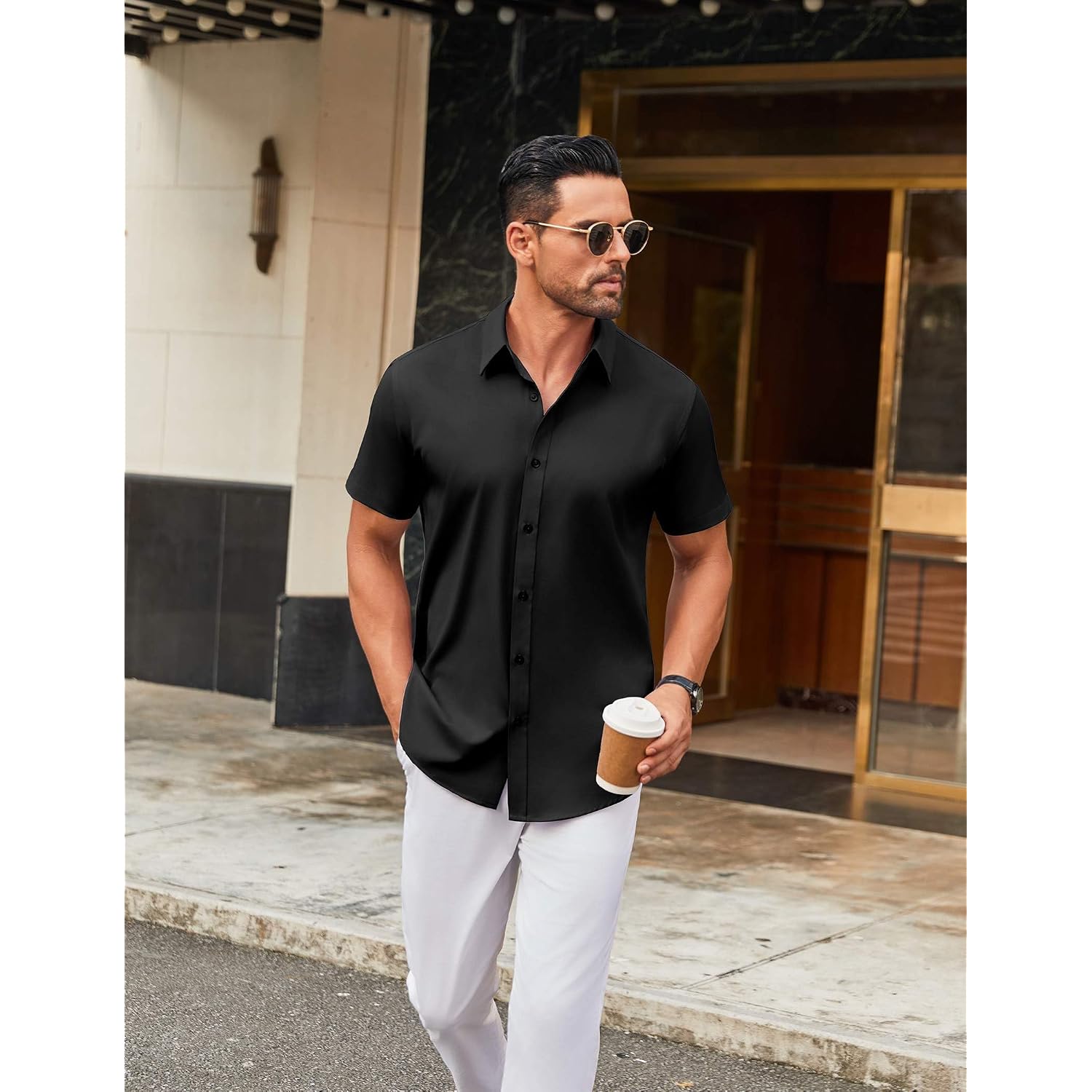 Coofandy Men'S Stretch Dress Shirts Short Sleeve Wrinkle Free Casual Button Down Shirts