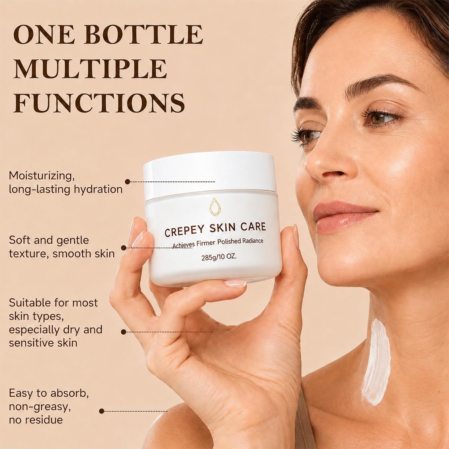 Crepe Skin Body Cream, Extra Large Size Body Skin Cream Lotion For Aging Crepe Skin With Collagen For Neck Arms Leg Deeply Moisturizer Cream, 10 Oz
