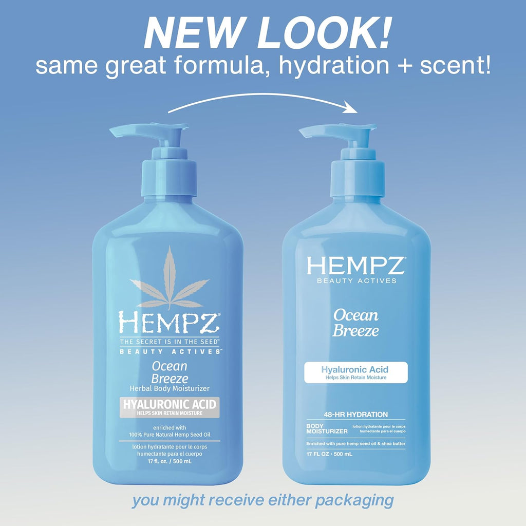 Hempz Body Lotion - Ocean Breeze Limited Edition Daily Moisturizing Cream, Shea Butter, Aloe, Body Moisturizer - Skin Care Products, Hemp Seed Oil - 17 Fl Oz