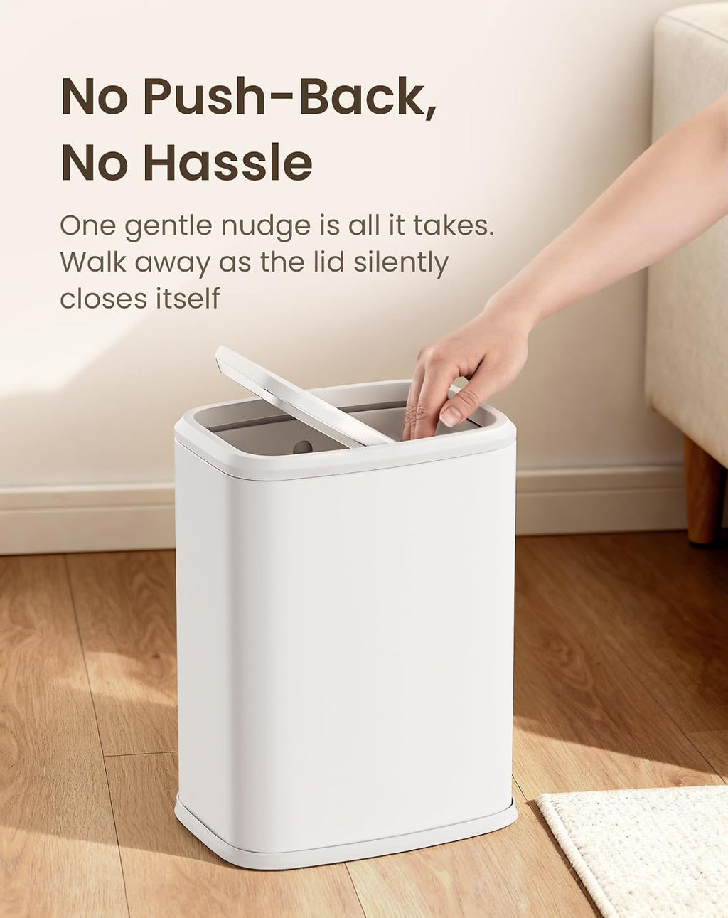 Cesun 2.1 Gallon Bathroom Trash Can With Swing-Top Lid, Small Stainless Steel Garbage Can With Removable Inner Bucket, Slim Waste Basket For Home, Office, Toilet, Bedroom, Living Room (White)