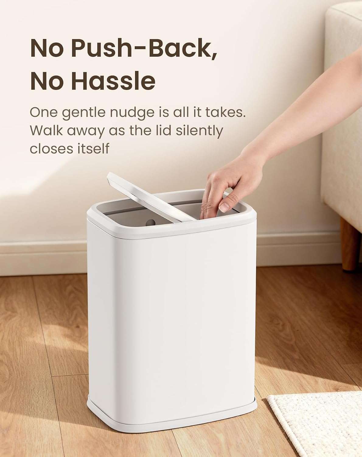 Cesun 2.1 Gallon Bathroom Trash Can With Swing-Top Lid, Small Stainless Steel Garbage Can With Removable Inner Bucket, Slim Waste Basket For Home, Office, Toilet, Bedroom, Living Room (White)