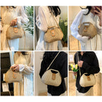 Handmade Straw Woven Bag Beach Clutch Purses Women Vacation Shell Shoulder Crossbody Summer Dumpling Handbag Basket Tote