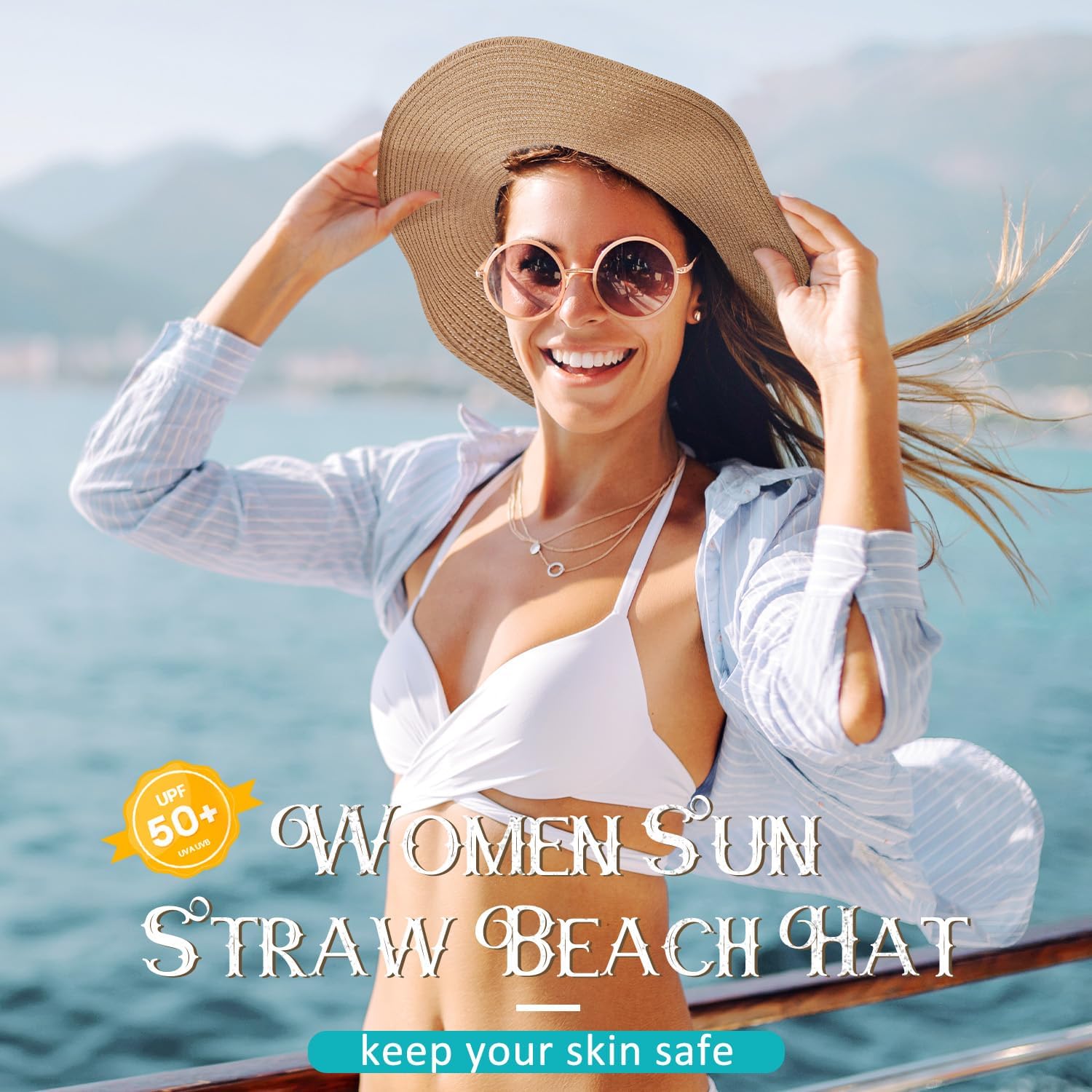 Beach Sun Hats for Women, Straw Hat for Women, Womens Sun Hat UPF 50+ UV Protection, Summer Hats Packable Foldable Khaki-the Best You