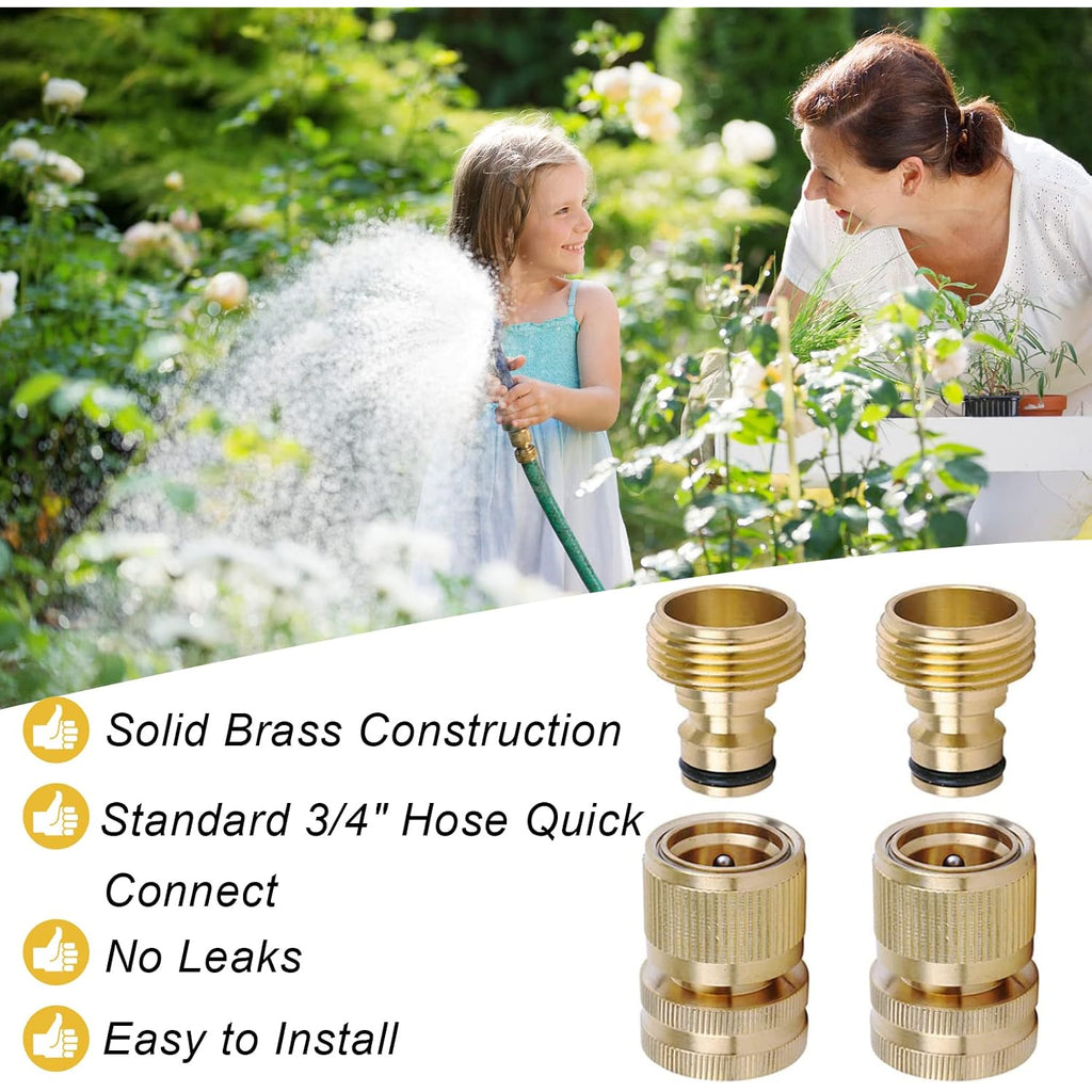 Brass Hose Quick Connect, 3/4 Inch Ght Thread Garden Hose Quick Connector No-Leak Water Hose Quick Connect Fittings Male And Female - 2Packs