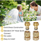 Brass Hose Quick Connect, 3/4 Inch Ght Thread Garden Hose Quick Connector No-Leak Water Hose Quick Connect Fittings Male And Female - 2Packs