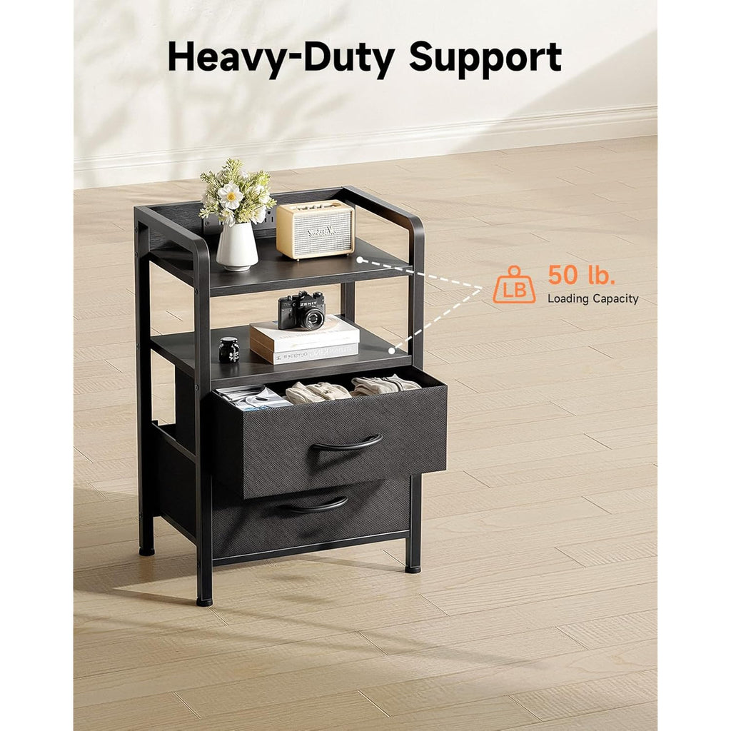 Lazzanto Night Stand Bedside Charger Bedroom - Nightstand with Charging Station & LED Light Strip, Night Stand with Storage Shelf & 2 Fabric Drawers, Morden End Table with U-S-B Ports & AC Outlets