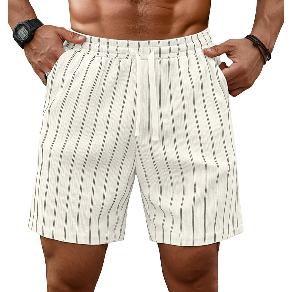 Sailwind Mens Striped Casual 7" Shorts Summer Beach Elastic Waist Drawstring Shorts With Pockets