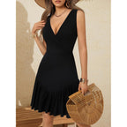 Fensace Women'S Summer Sleeveless Sexy Wrap V Neck Floral Sundress Mini Dress