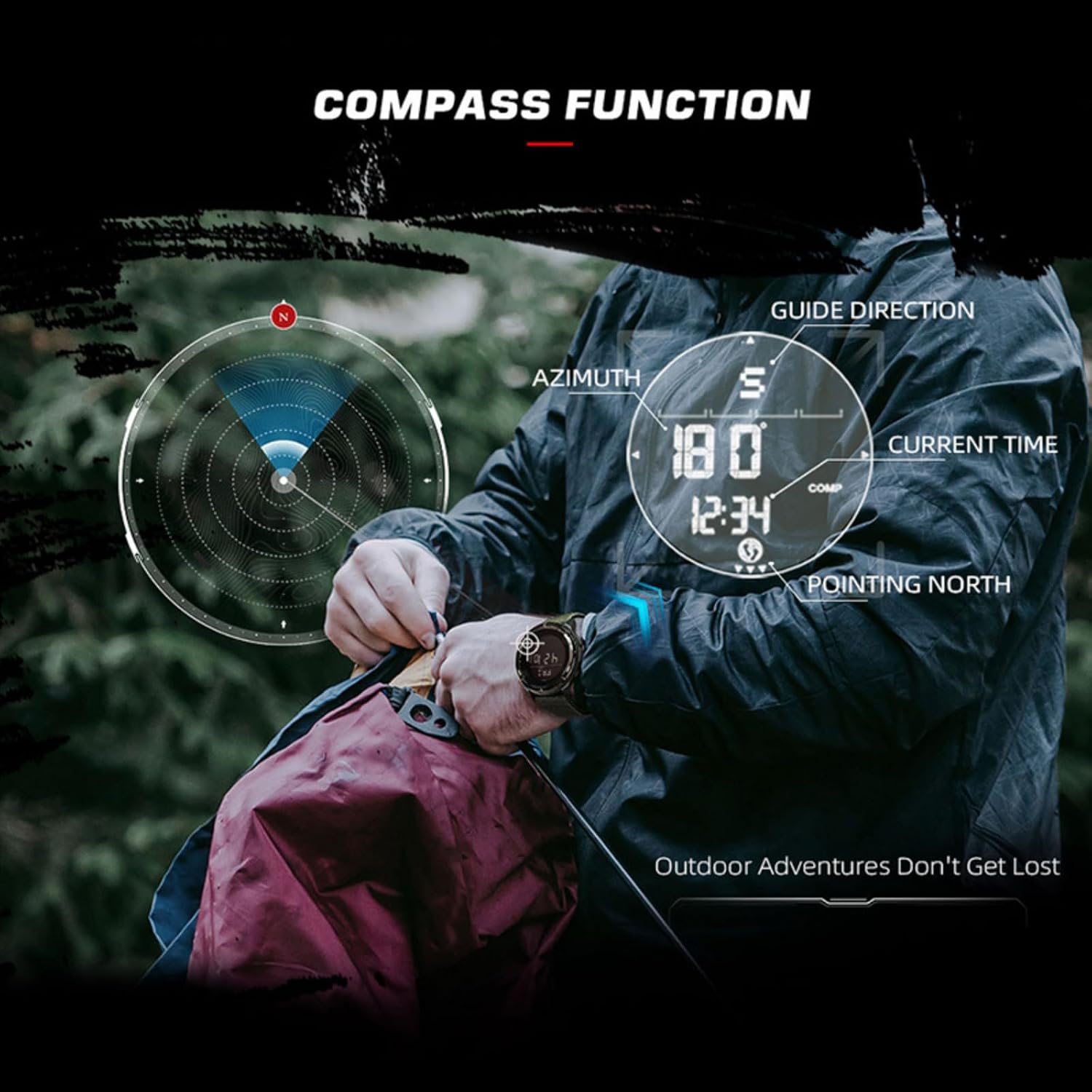 Cakcity Tactical Watches For Men Military Sport Watches With Carbon Fiber Case Lightweight Waterproof Watch For Women/Men Digital Watches With Compass,Step Counte,Metronome,5Atm