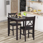 3-Piece Solid Wood Kitchen Table Set For 2 | Pine Dining Table With Upholstered Chairs | Space-Saving Design | Smooth Easy-To-Clean Surface | For Dining Room, Apartment, Restaurant, Dark Brown