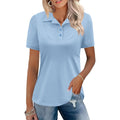 Womens Short Sleeve Polo Shirts Business Casual Collared V Neck Tops Summer Cotton 4 Buttons Polos Tshirts