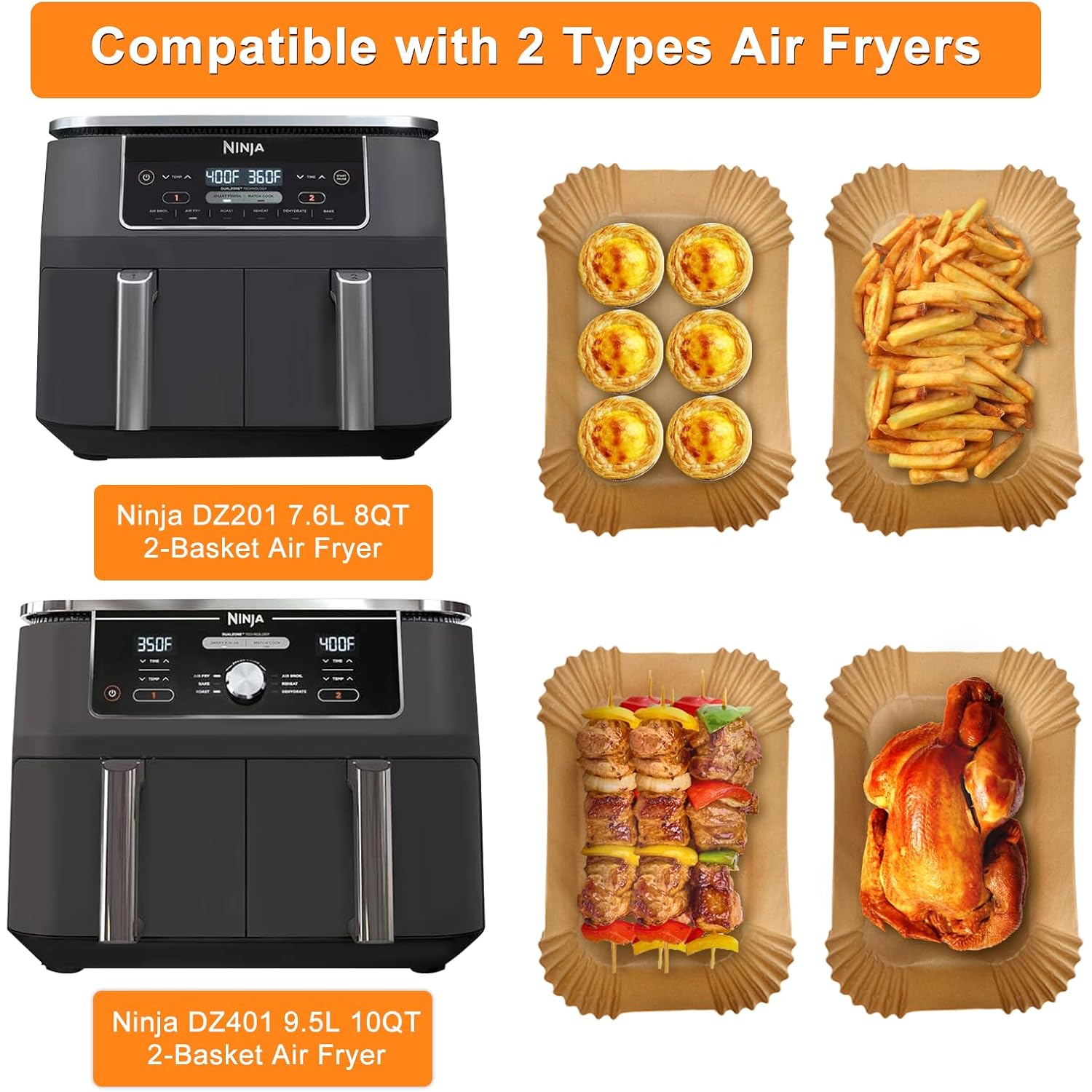 200Pcs Air Fryer Liners For Ninja: Higher Non-Stick Disposable Parchment Paper Liner For Ninja Dz201/Dz401 Dual Airfryer Baking - Food Grade Ninja Air Fryer Accessories (Rectangle - 8.6 X 5.5 Inch)