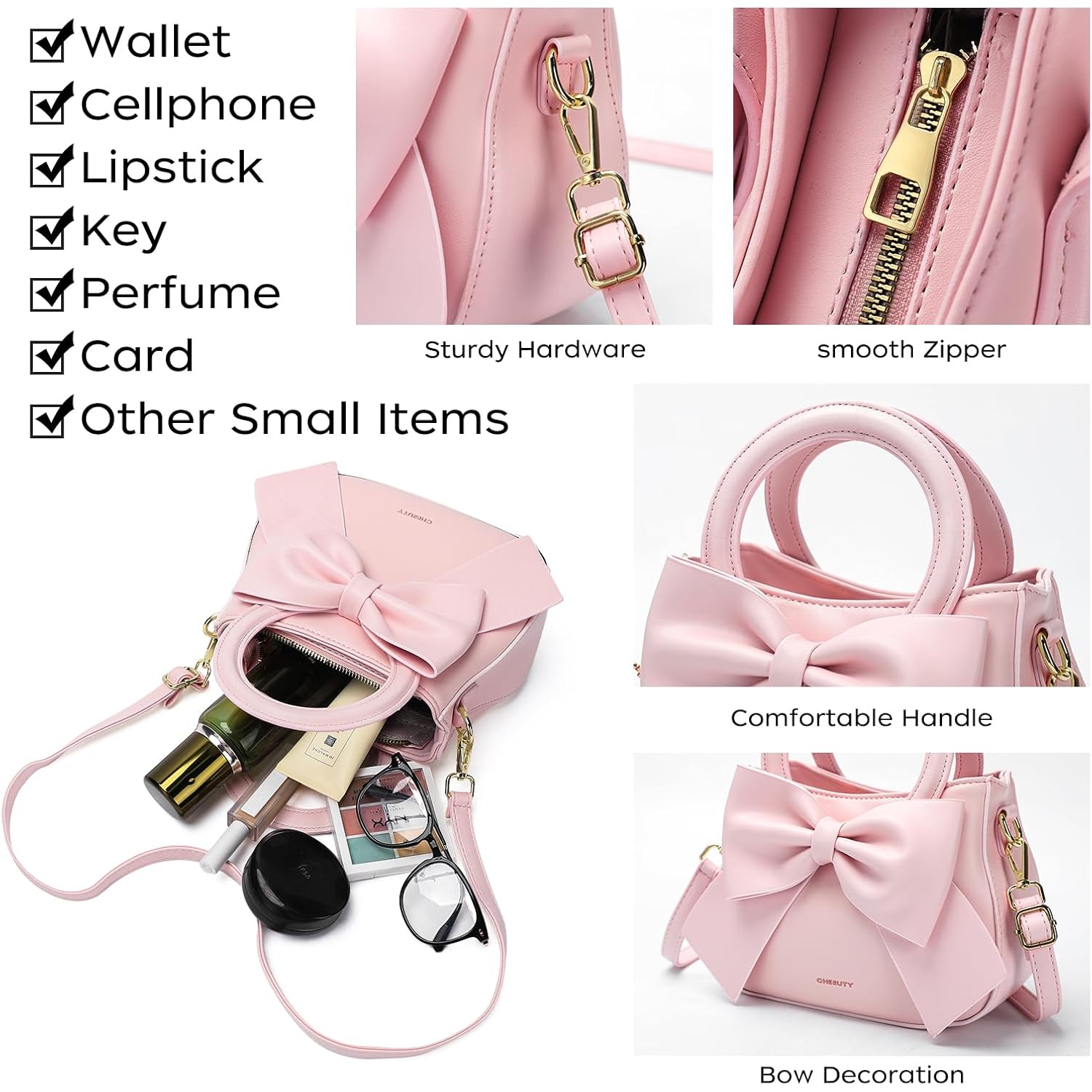 Small Purses for Women Crossbody Bag, Vegan Leather Crossbody Purses and Handbags with Top Carry Handle and Cute Bow Knot