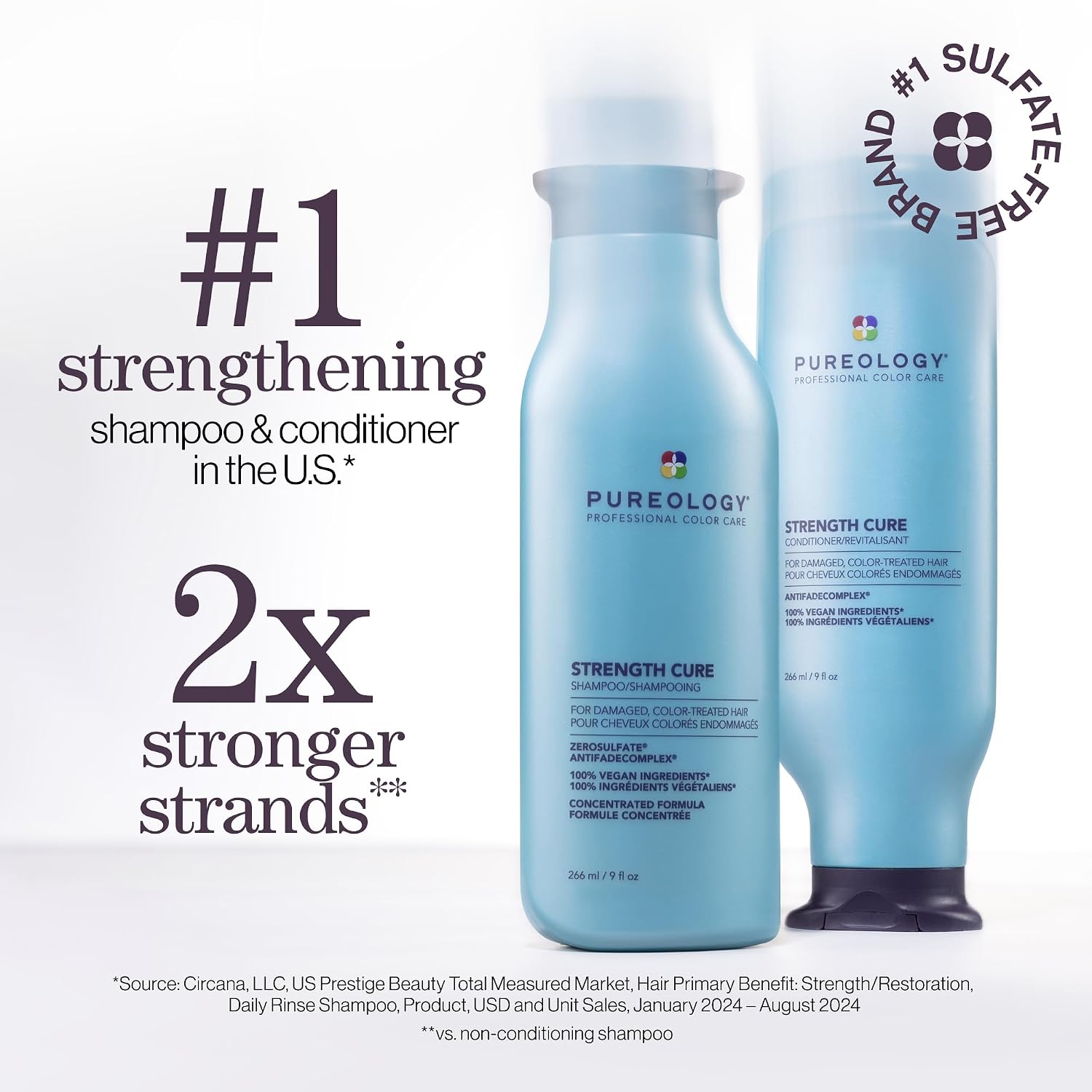 Pureology Strength Cure Strengthening Shampoo & Conditioner Set - For Damaged, Color-Treated Hair, Fortifies & Strengthens Hair, Sulfate-Free & Vegan