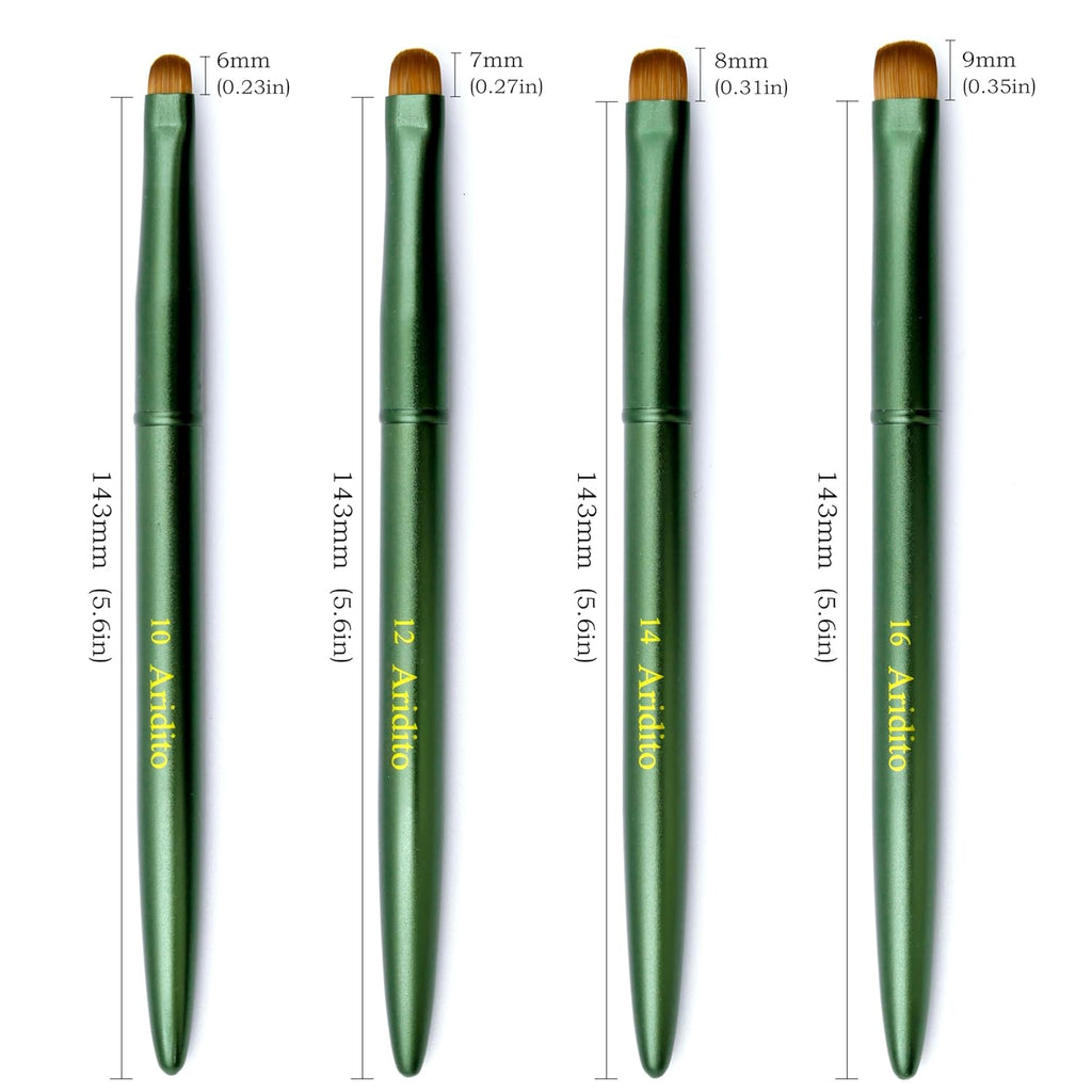 4pcs Matte Green Metal French Nail Brush | Professional French Tip Brush | Nail Clean Up Brush (#10,#12,#14,#16) (Matte Green)