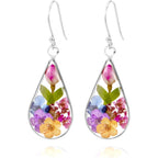 925 Sterling Silver Pressed Flower Teardrop Earrings,Hypoallergenic Women's Jewelry Gift for Mom and Wife,Handmade Natural Dried Flower Teardrop Earrings Jewelry Gift