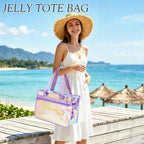 Fammart Iridescent Clear Beach Bags Waterproof Sandproof For Women, Large Jelly Tote Zipper Pool Bag Cruise Essentials 2026