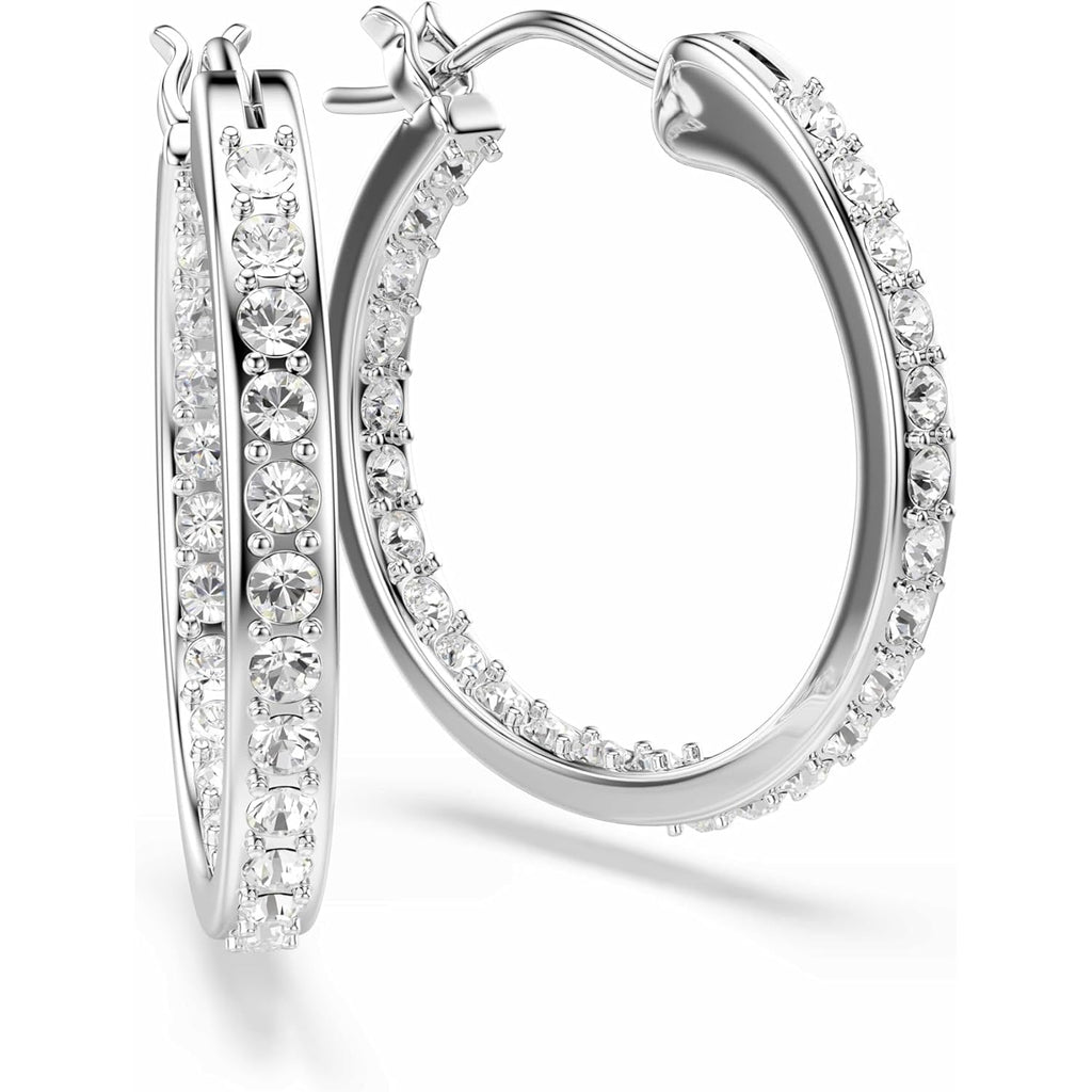 Swarovski Sommerset hoop earrings, White, Rhodium plated, One Size, Silver, Crystals