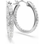 Swarovski Sommerset hoop earrings, White, Rhodium plated, One Size, Silver, Crystals