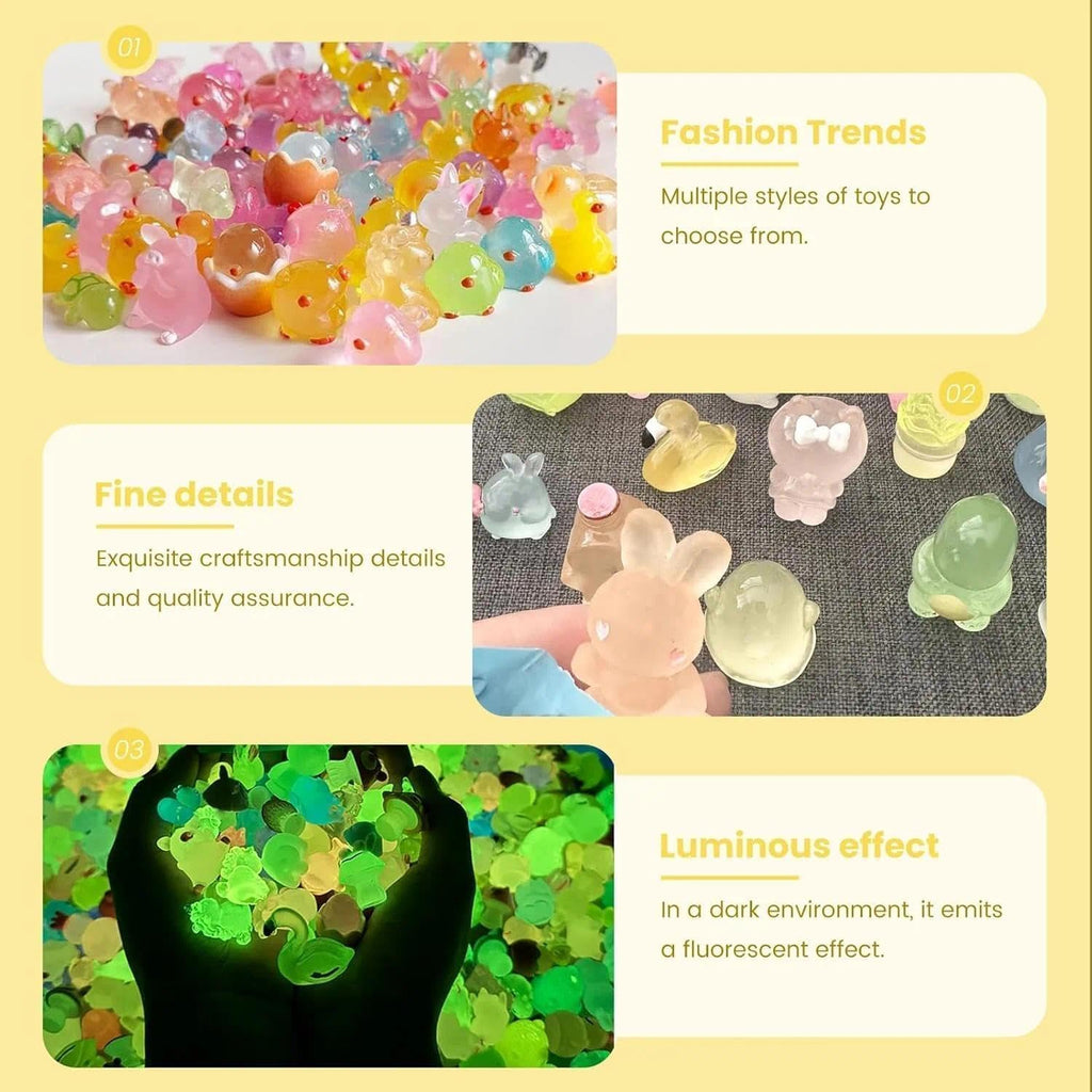 50Pcs Mini Resin Animals Variety Pack, Random Assorted Bulk Tiny Resin Animal Figurines Glow In The Dark For Fairy Garden Accessories, Aquarium And Micro Landscape Decoration