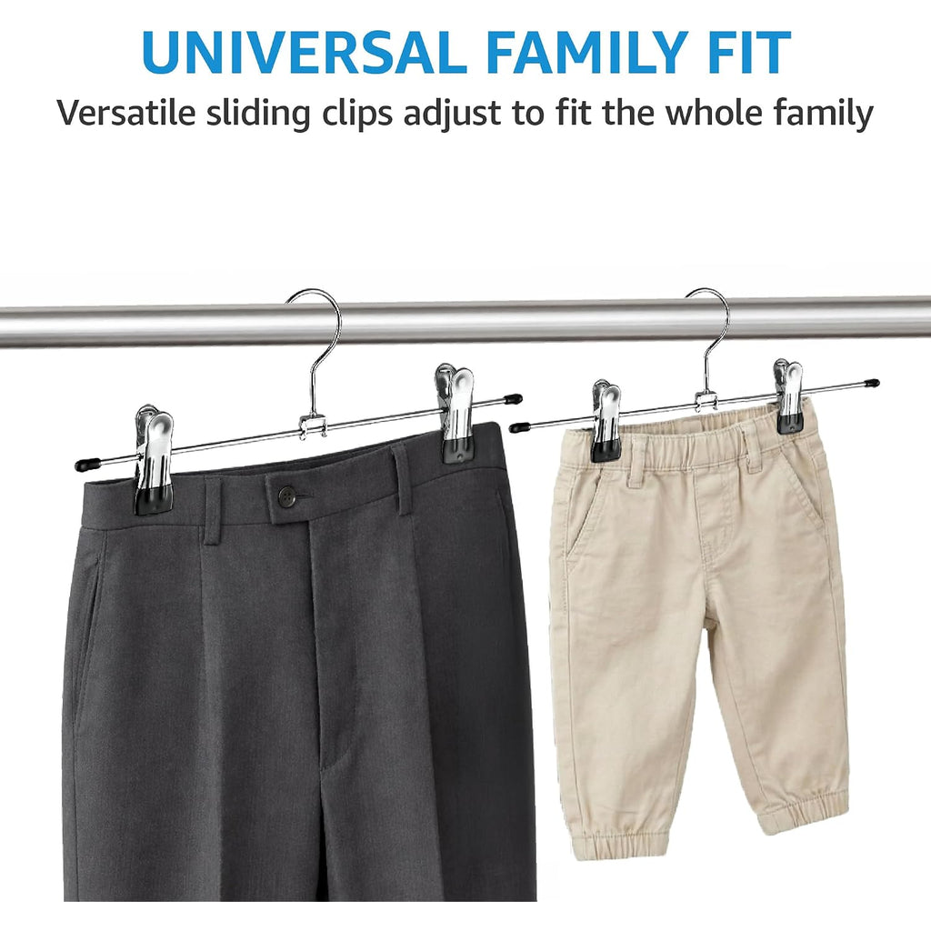 Zober Metal Pants Hangers With Clips - Pack Of 20 Space Saving Skirt Hangers For Women - Chrome, Non-Slip, Adjustable Clips, For Pants, Skirts, Jeans Closet Organization, College Dorm Essentials