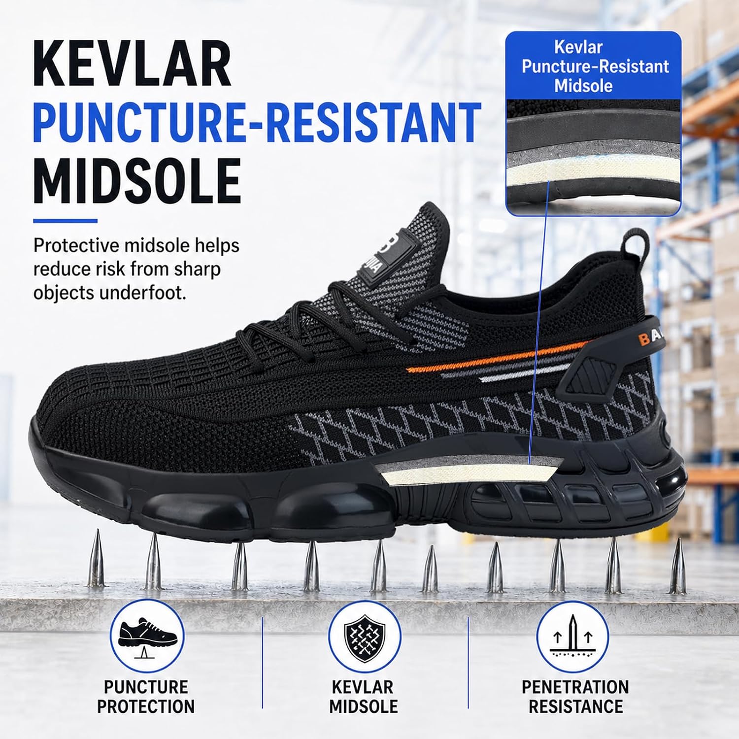Steel Toe Work Shoes For Men Lightweight Safety Shoes With Puncture Resistant Sole Comfortable Construction Industrial Work Shoe For Warehouse