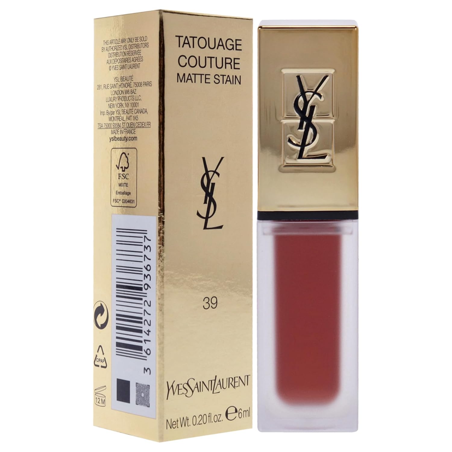 Tatouage Couture Liquid Matte Lip Stain - 39 Rouge Tatouage By Yves Saint Laurent For Women - 0.2 Oz Lip Gloss