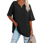Womens Oversized Tshirts V Neck Tee Shirts Half Sleeve Loose Fit T Shirt Cotton Tunic Tops 2025