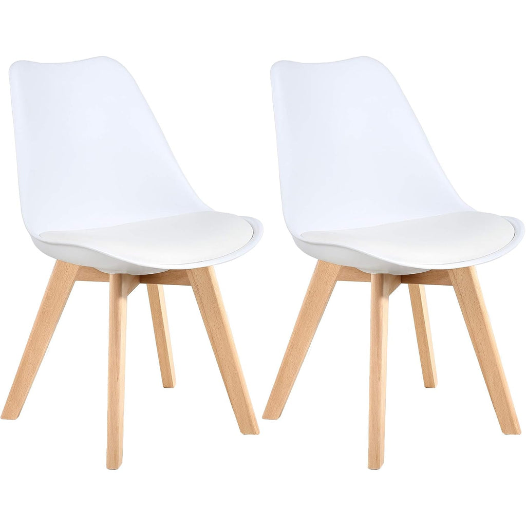 Lssbought Mid Century Modern Dining Chairs,Shell Lounge Plastic Side Chair With Soft Padded And Wooden Legs For Dining Room Living Room Bedroom Kitchen Set Of 2 (White)