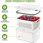 4 PCS Fruit Storage Containers for Fridge, Produce Containers for Fridge with Removable Colander, All-In-One Fruit Washing Bowl with Strainer Microwave/Dishwasher Safe for Salad Berry Lettuce Keeper