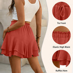 Flowy Shorts for Women Boho Ruffle Tiered Butterfly Skorts High Waist Mini Skirts Casual Shorts