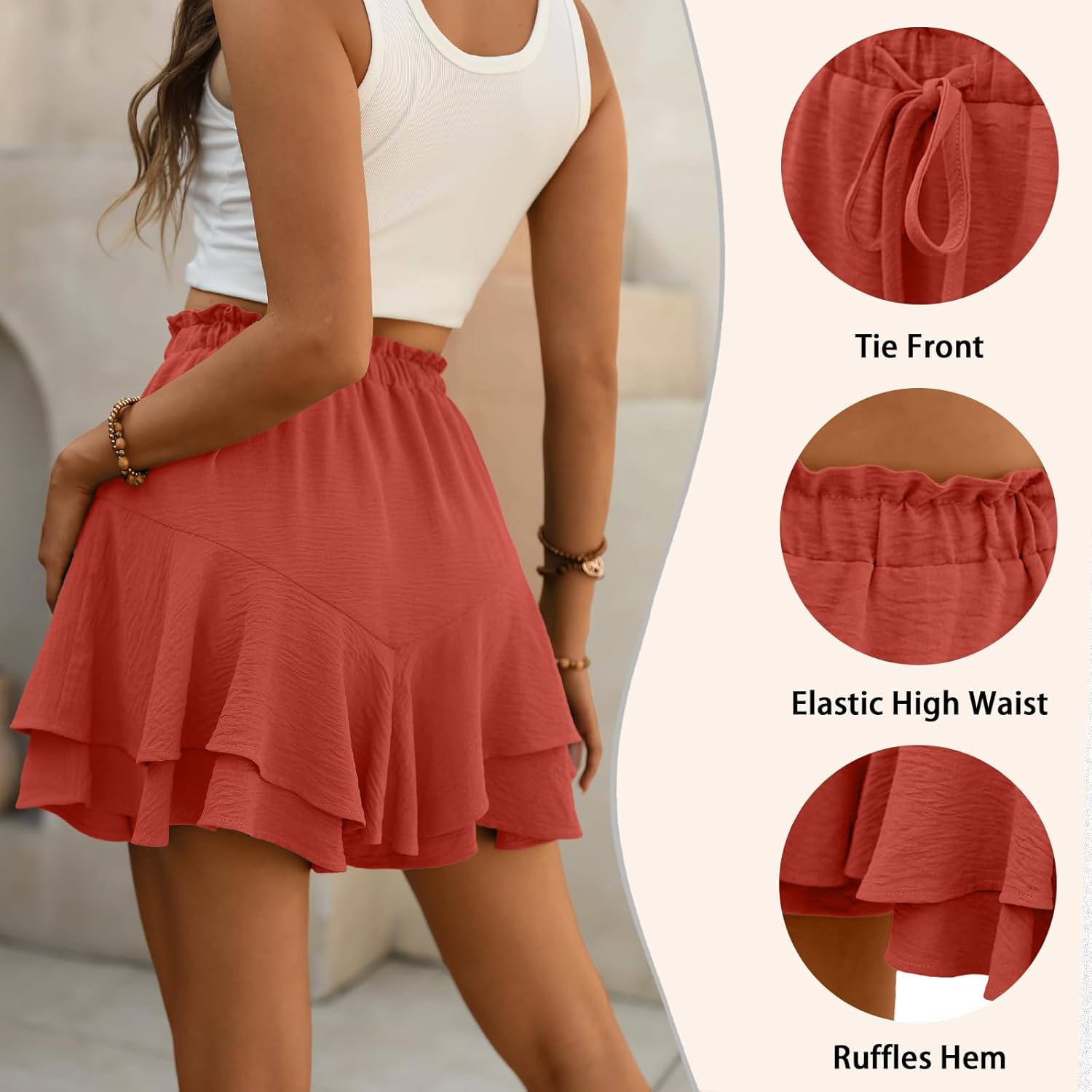 Flowy Shorts for Women Boho Ruffle Tiered Butterfly Skorts High Waist Mini Skirts Casual Shorts