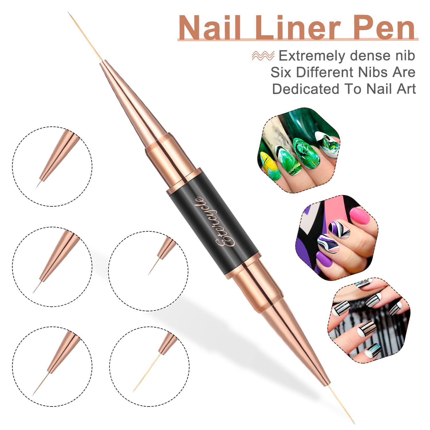 Double-Ended Acrylic Nail Art Brushes Set, Etercycle Gel Polish Nail Art Design Pen Painting Tools Nail Art Liner Brush and Nail Dotting Pen for Acrylic Application Salon at Home DIY Manicure … (black 1)