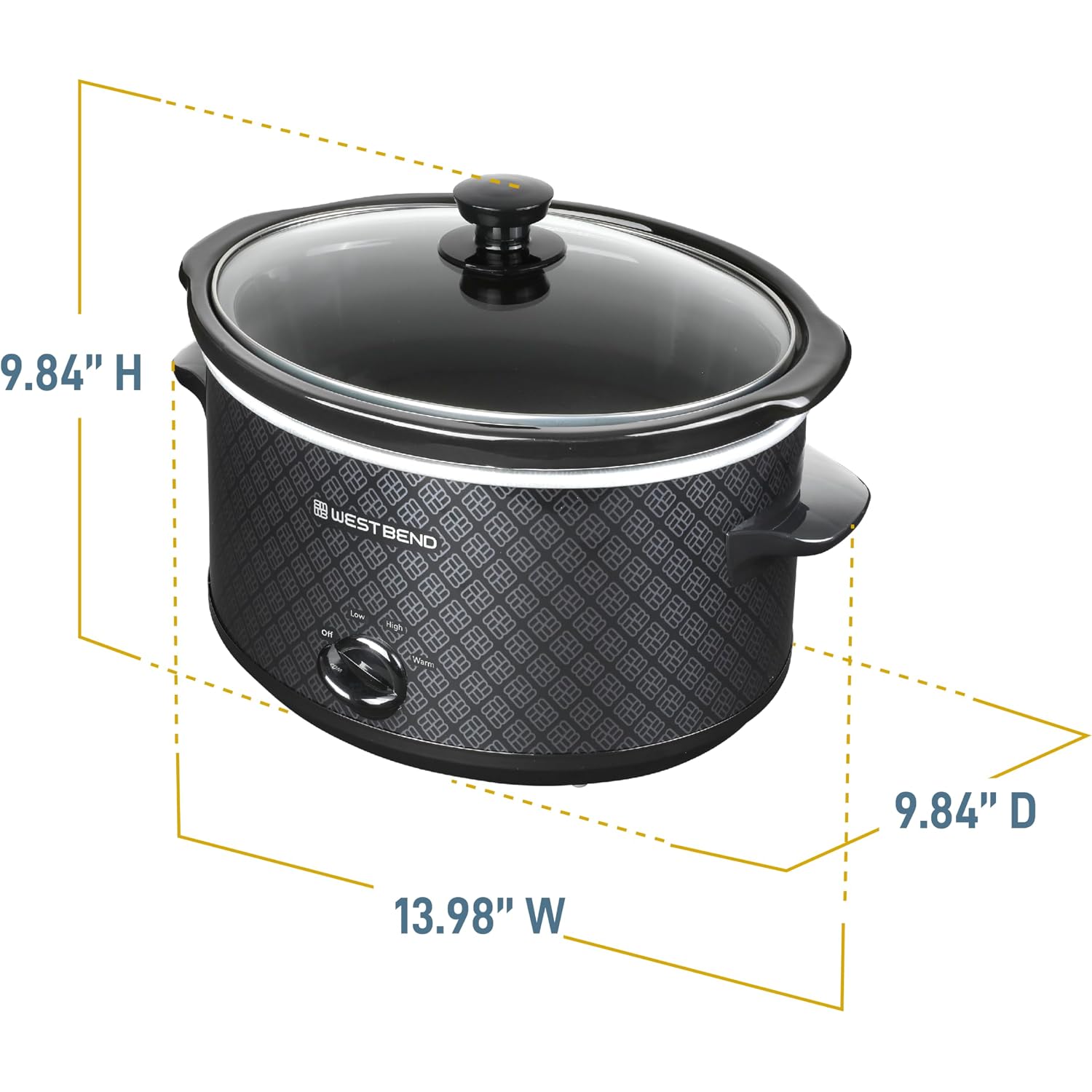 West Bend Slow Cooker 4-Quart Manual Crockery Style With Dishwasher Safe Oval Ceramic Crockpot And Glass Lid Two Temperature Settings Plus Keep Warm, 210-Watts, Black
