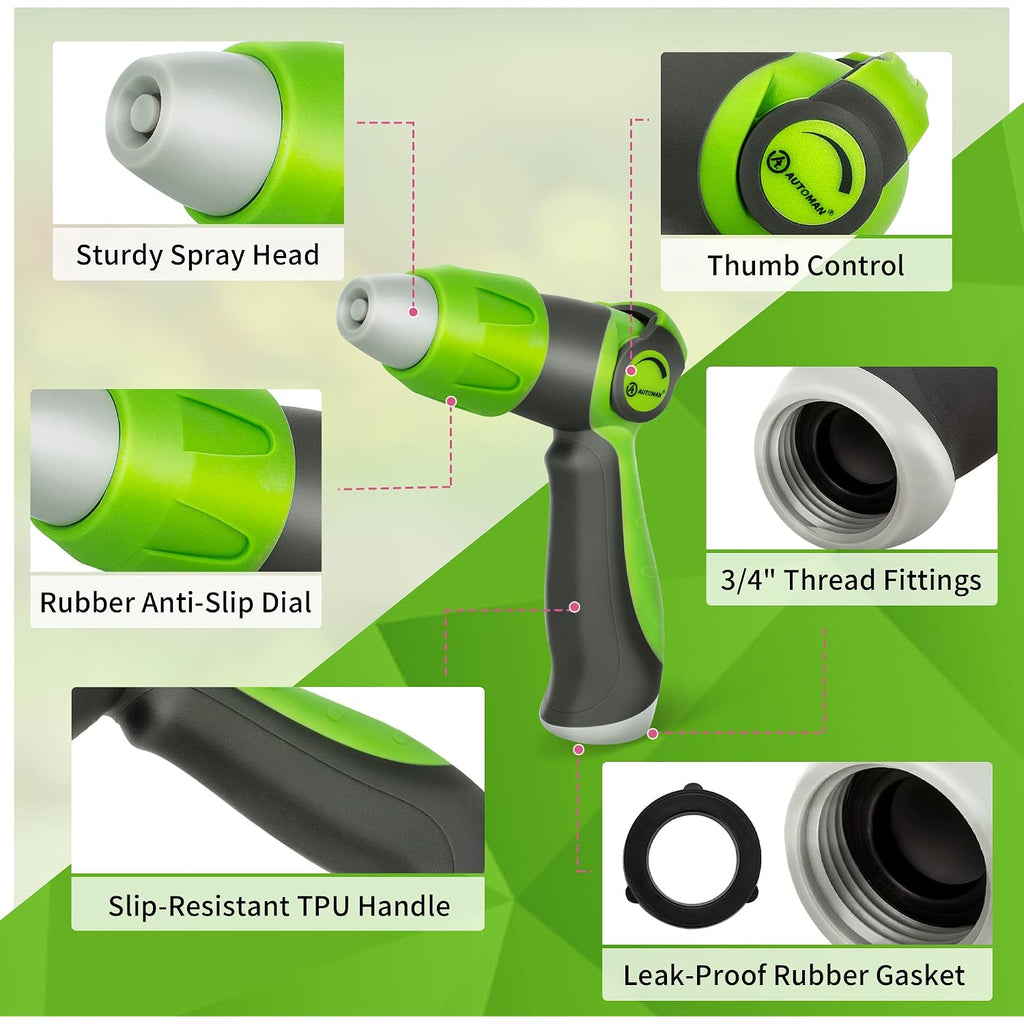 Automan Garden Hose Nozzle - 2 Pack, Thumb Control Sprayer, Slip-Resistant Water Nozzle, Extra 4 Washers, For Watering Plants Lawn & Garden, Cleaning, Washing Car, Showering Pets