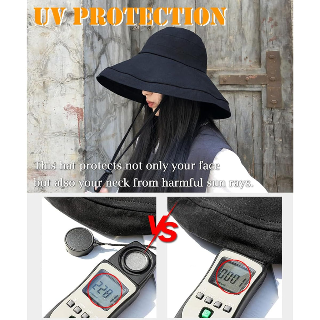 Wide Brim Sun Hat for Women, UV Protection Bucket Hat with Adjustable Strap, Packable Travel Friendly Summer Hat