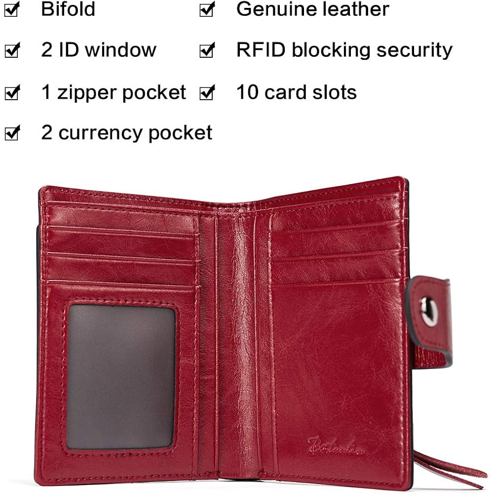 Bostanten Women Leather Wallet Rfid Blocking Bifold Zipper Pocket Wallet Card Case Purse With Id Window