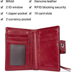 Bostanten Women Leather Wallet Rfid Blocking Bifold Zipper Pocket Wallet Card Case Purse With Id Window