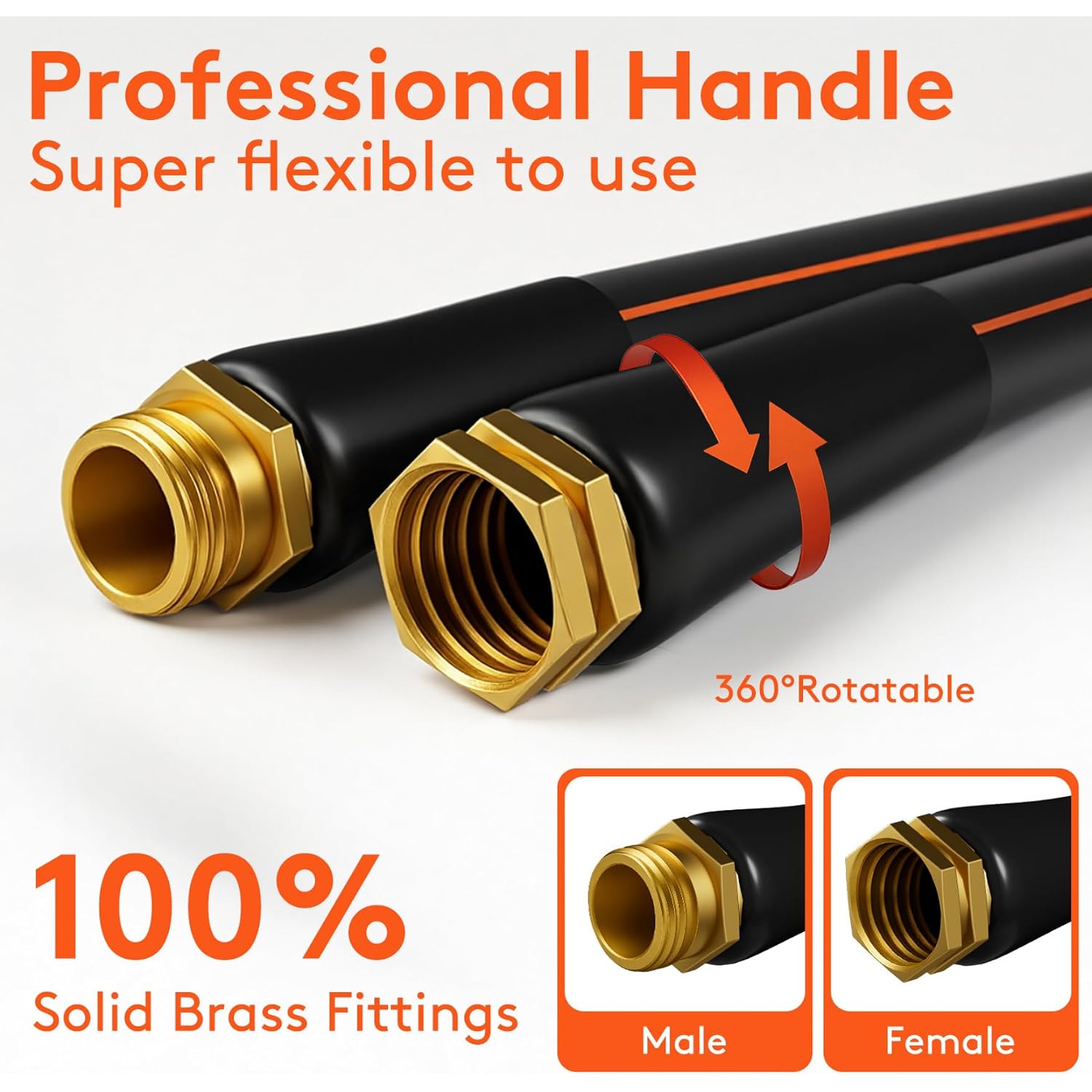 10Ft Flexible Garden Hose, No-Kink Rubber Water Hose, W.P. 200 Psi | Freeze & Wear Resistant Hose With 3/4" Ght Male/Female Fittings, 600 Psi Burst Strength For Outdoor Watering