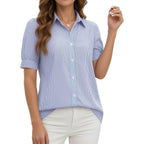 Mangopop Striped Button Down Shirt For Women Puff Short Sleeve Blouse Business Casual Tops Trendy 2026 Summer
