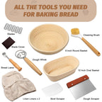 Sourdough Proofing Basket Gift Set, 9" Round And 10" Oval Banneton Bread Baking Supplies, Sourdough Baskets With Bread Lame, Danish Whish, Bowl Scraper, Sourdough Scraper, And Linen Liner