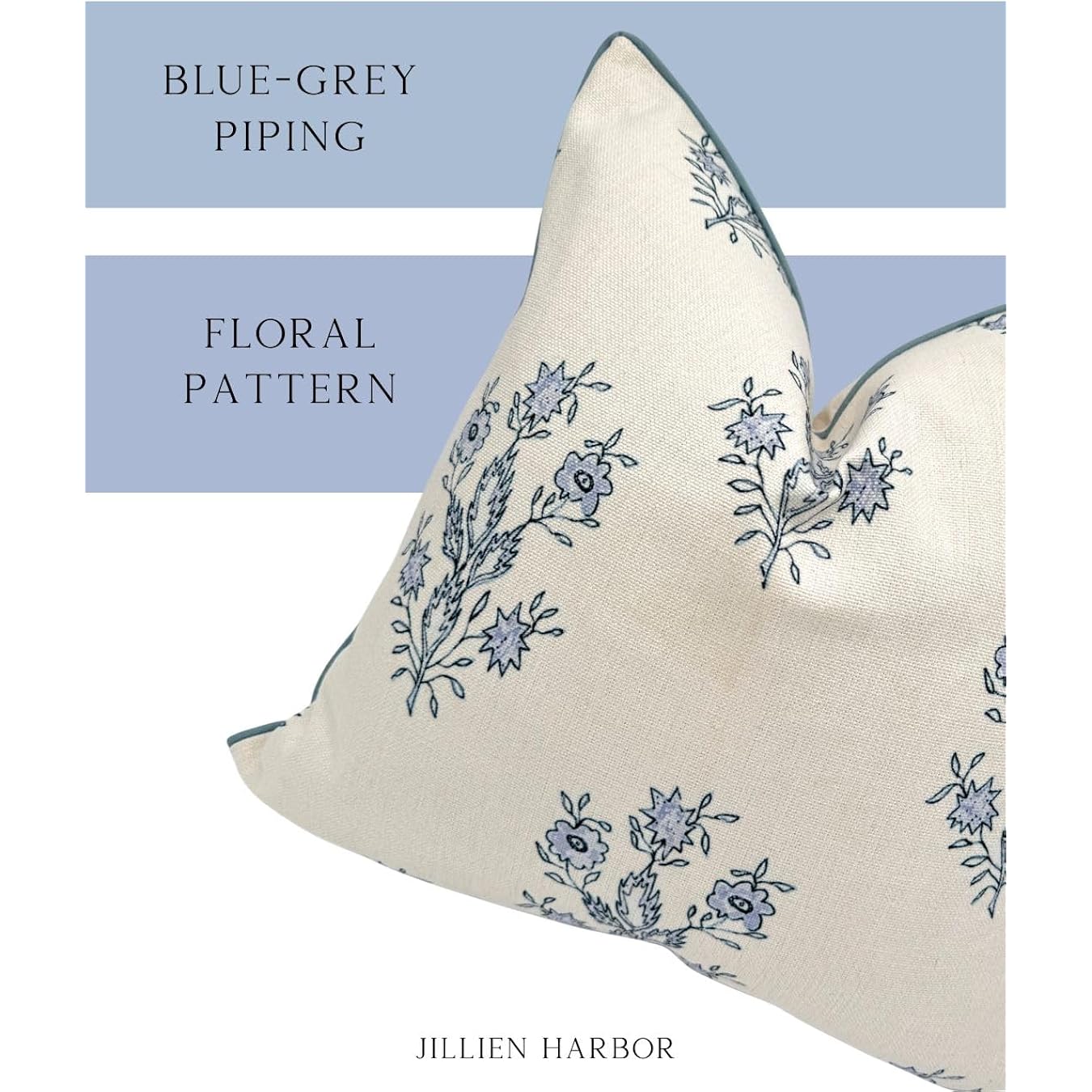 “The Mary” Blue And White Decorative Throw Pillow Cover – Floral Block Print Pillow Cover – Grandmillennial Home Decor, 19" X 19"