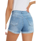 2026 Womens Casual Mid/High Waisted Denim Shorts Summer Stretchy Ripped Jean Shorts for Women