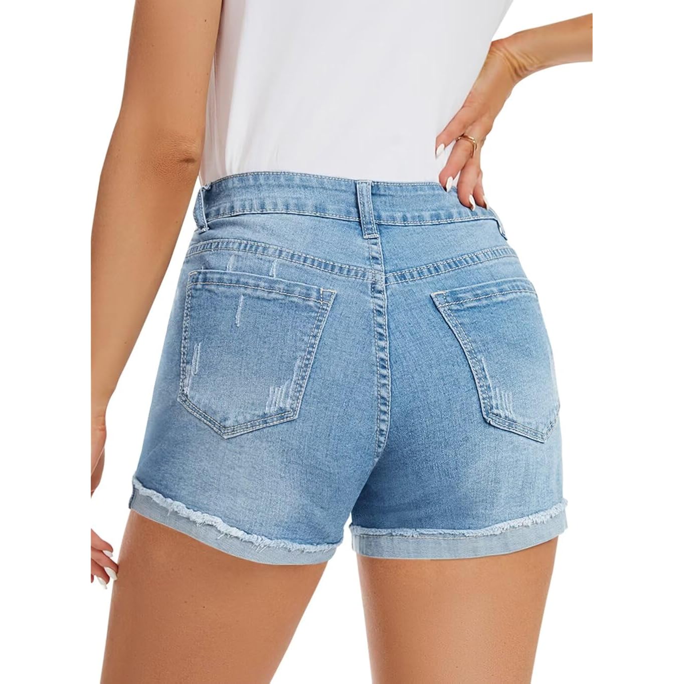 2026 Womens Casual Mid/High Waisted Denim Shorts Summer Stretchy Ripped Jean Shorts for Women