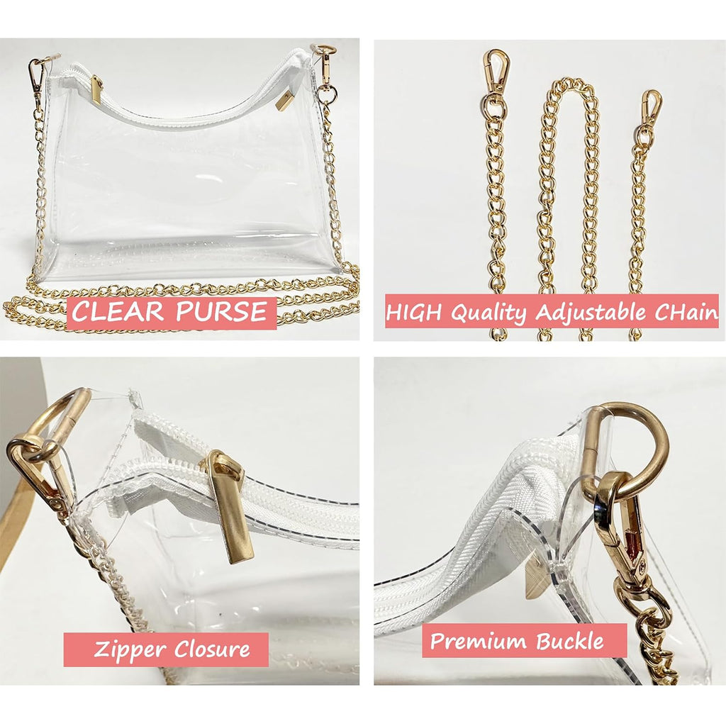 Clear Purse Bag For Stadium Events Transparent Clear Crossbody Shoulder Chain Bag