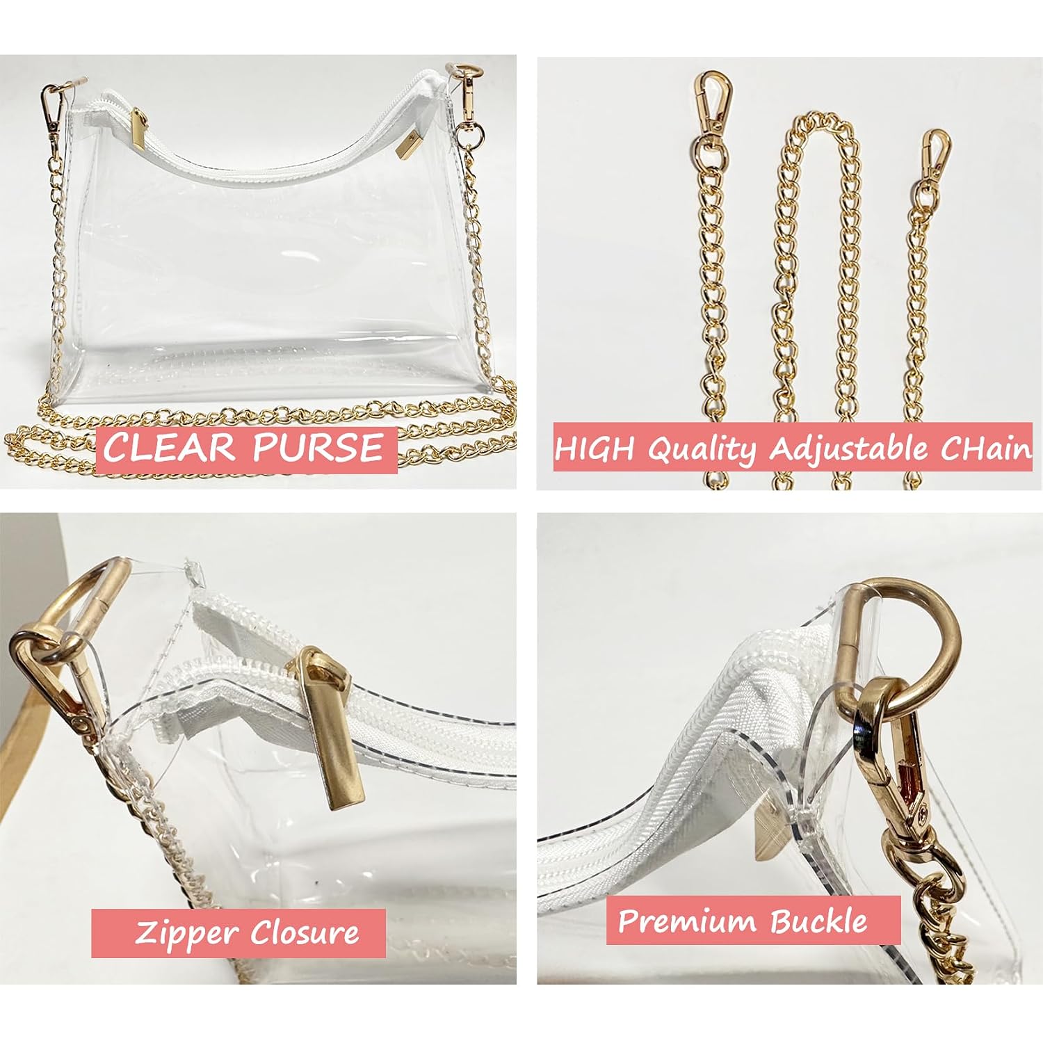 Clear Purse Bag For Stadium Events Transparent Clear Crossbody Shoulder Chain Bag